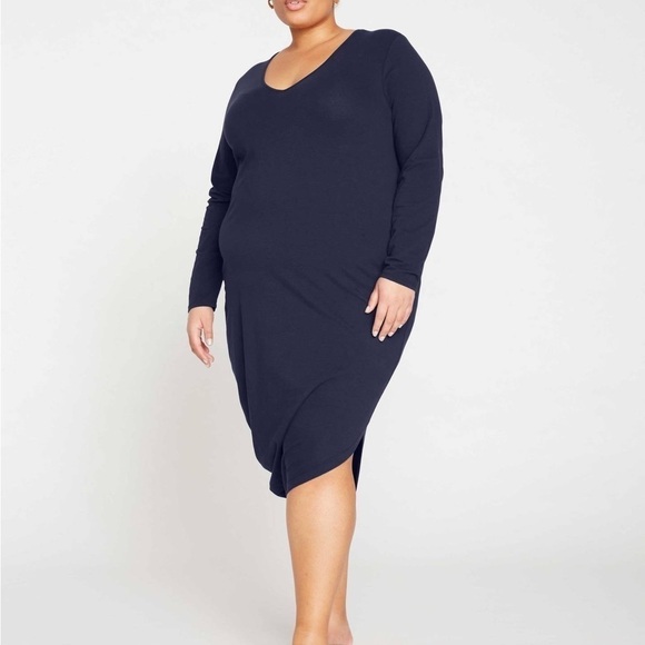 NWT Universal Standard Iconic Long Sleeve V Neck Geneva Dress Navy - Picture 2 of 11